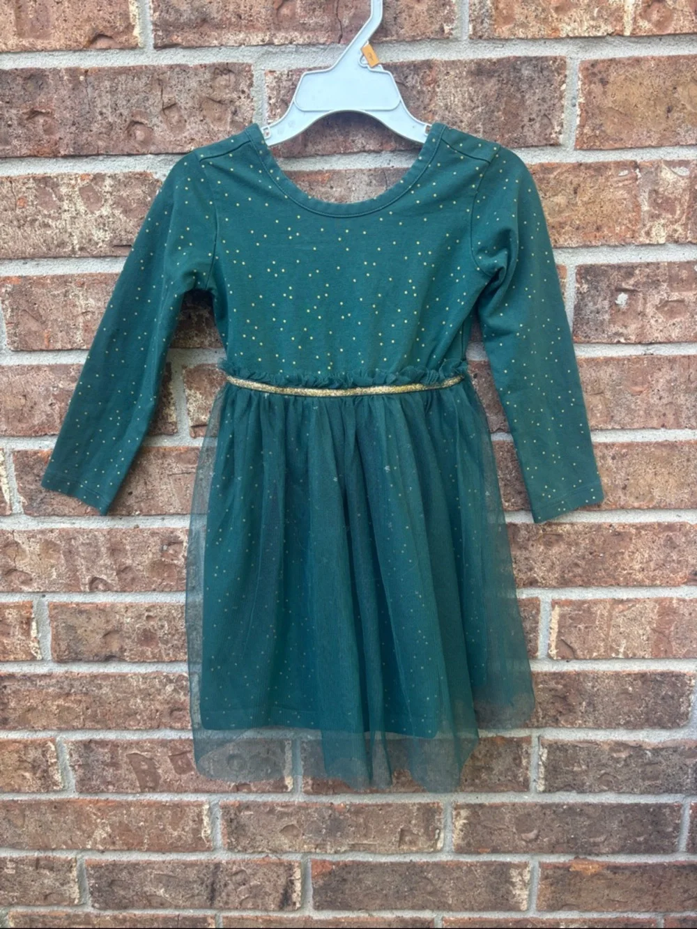 Hanna Andersson Forest Green & Gold Sparkle Tulle Dress